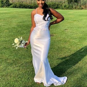 White maxi gown with lace detail